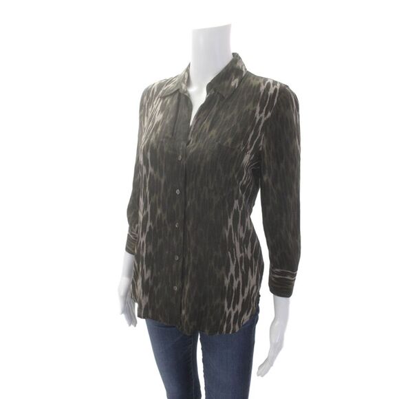 L'Agence Womens Printed Collar Long Sleeve Button Down Shirt Brown Size S - Picture 2 of 7